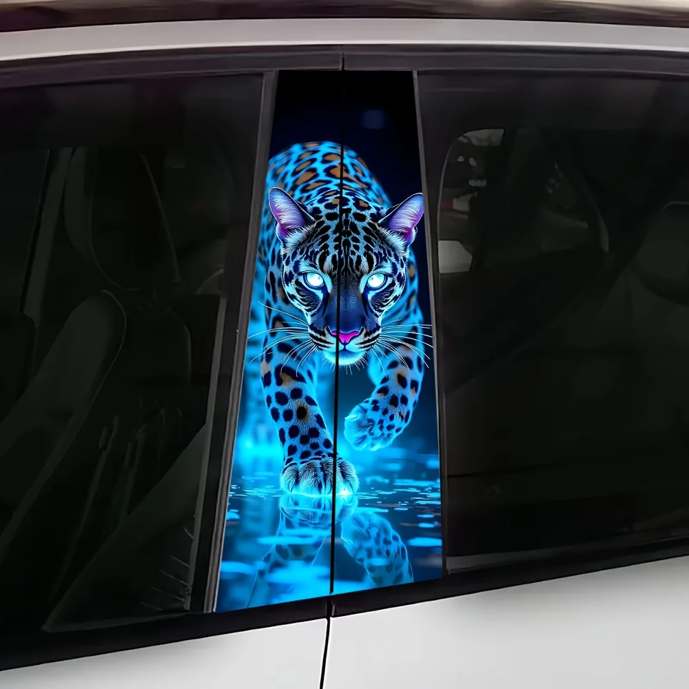 2 pieces luminous leopard print car B pillar sticker durable vinyl protective film suitable for B pillar external accessories