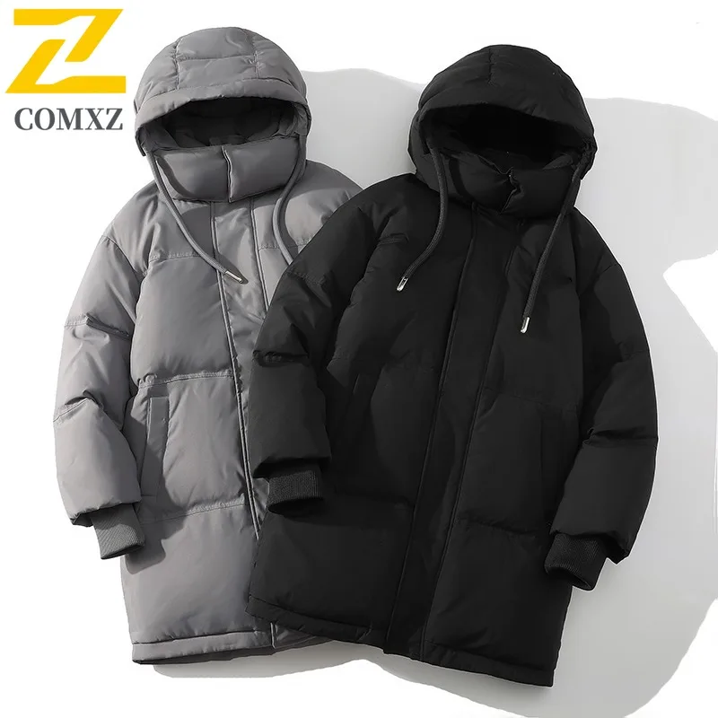 COMXZ 2024 Winter Korean Style Thickened Padded Coat Men's Fleece Lined Parka Trendy Loose Fit Outwear Jacket