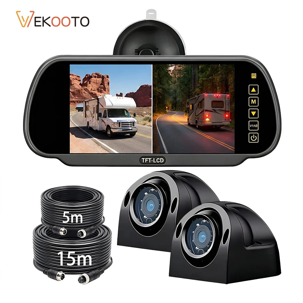 7 Inch Electronic Rearview Mirror 1080P Backup Camera DVR 2 Channel IR Night Vision Recording Rear View Kit for Truck RV Bus