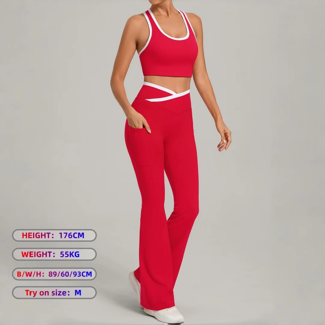 

Новый женский комплект для йоги: топ с высокой талией и эффектом подтяжки бедер, широкие брюки, облегающий спортивный костюм для фитнеса, повседневный комплект для бега, тренировок и занятий в спортзале