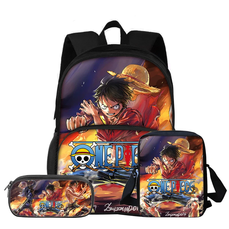 ONE PIECE Monkey D. Luffy 3Pcs Set Backpack Shoulder Bags Pencil Bag Student Bookbag Cartoon School Bags Best Gift