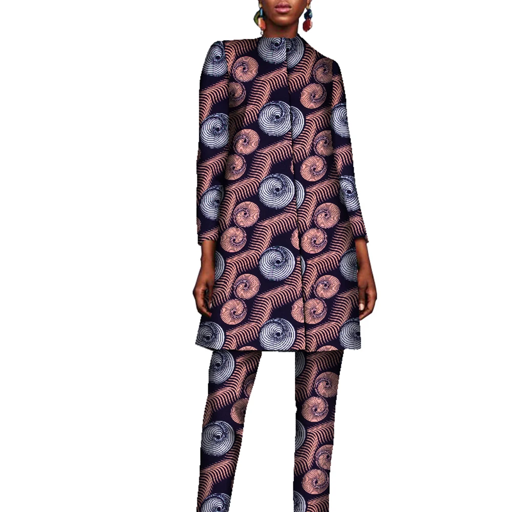 

Bintarealwax African Pant Sets for Women Elegant Outfits Pants & Long Jacket Plus Size 7XL African Clothes WY8735