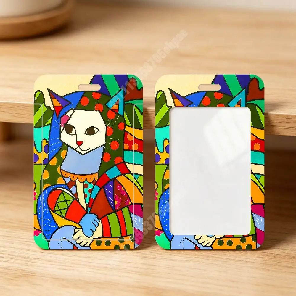 R-Romero Britto-S Style Painting Plastic Card Holder Staff ID Card Clear Transparent Campus Access Name Tag view 4