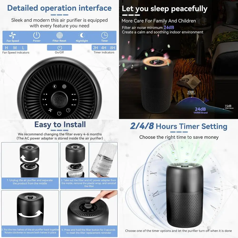 

Набор из 2-х ароматерапевтических очистителей воздуха с ночником и регулировкой скорости для спален, общежитий и комнат для домашних животных