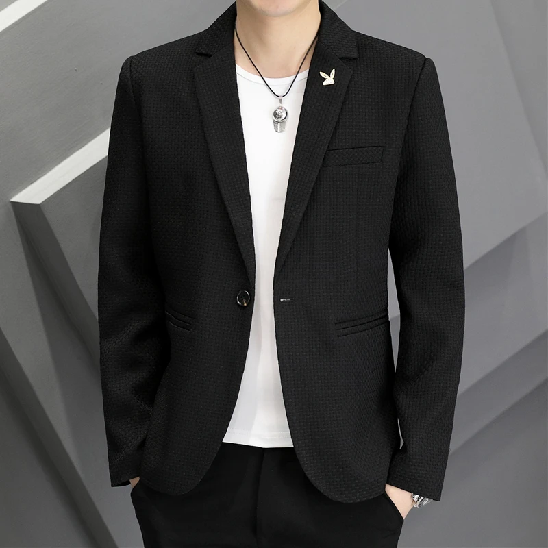 

Мужская повседневная однобортная куртка-жакет, тонкая, весенне-осенняя, модная, в корейском стиле, молодежная, приталенная, с длинным рукавом