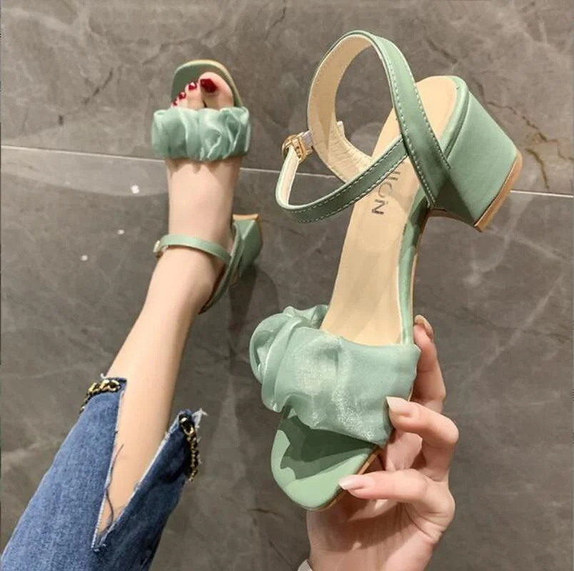 

New Mid-heel Sandals Women Summer Shoes Comfortable High Heels Thick Heel Peep Toe Non-slip Soft Bottom Mother Shoes Slip-On