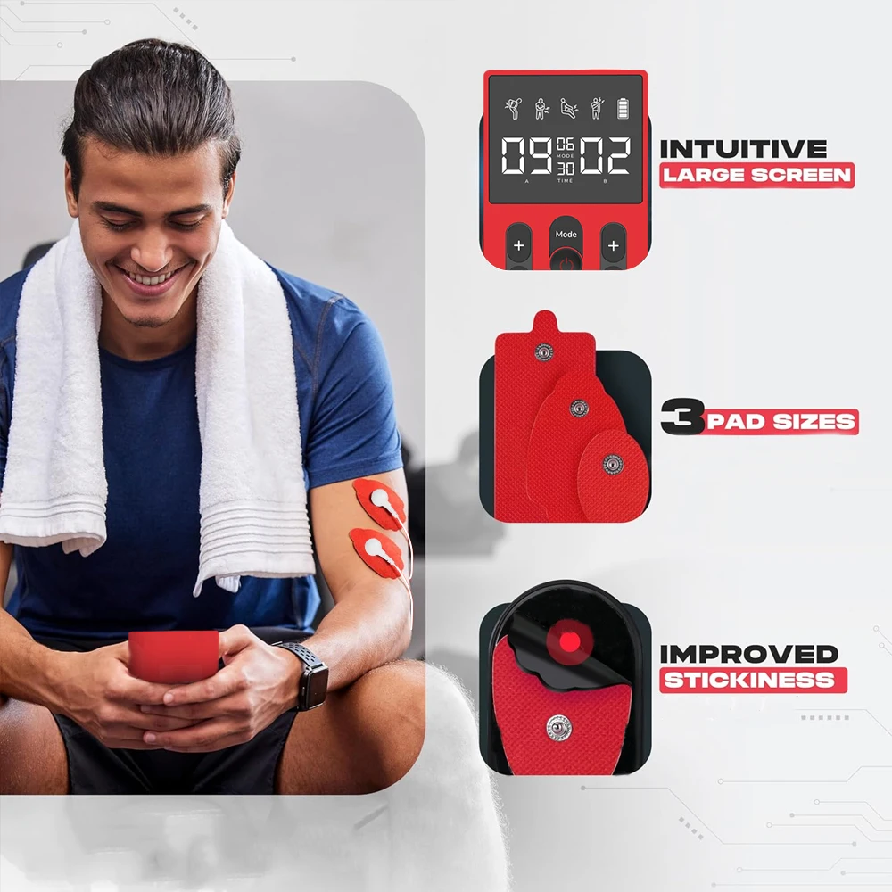 عشرات ميريديان مدلك EMS متعدد الوظائف 12 وضع 36 مستوى كثافة توقيت ثنائي القناة إخراج استرخاء العضلات