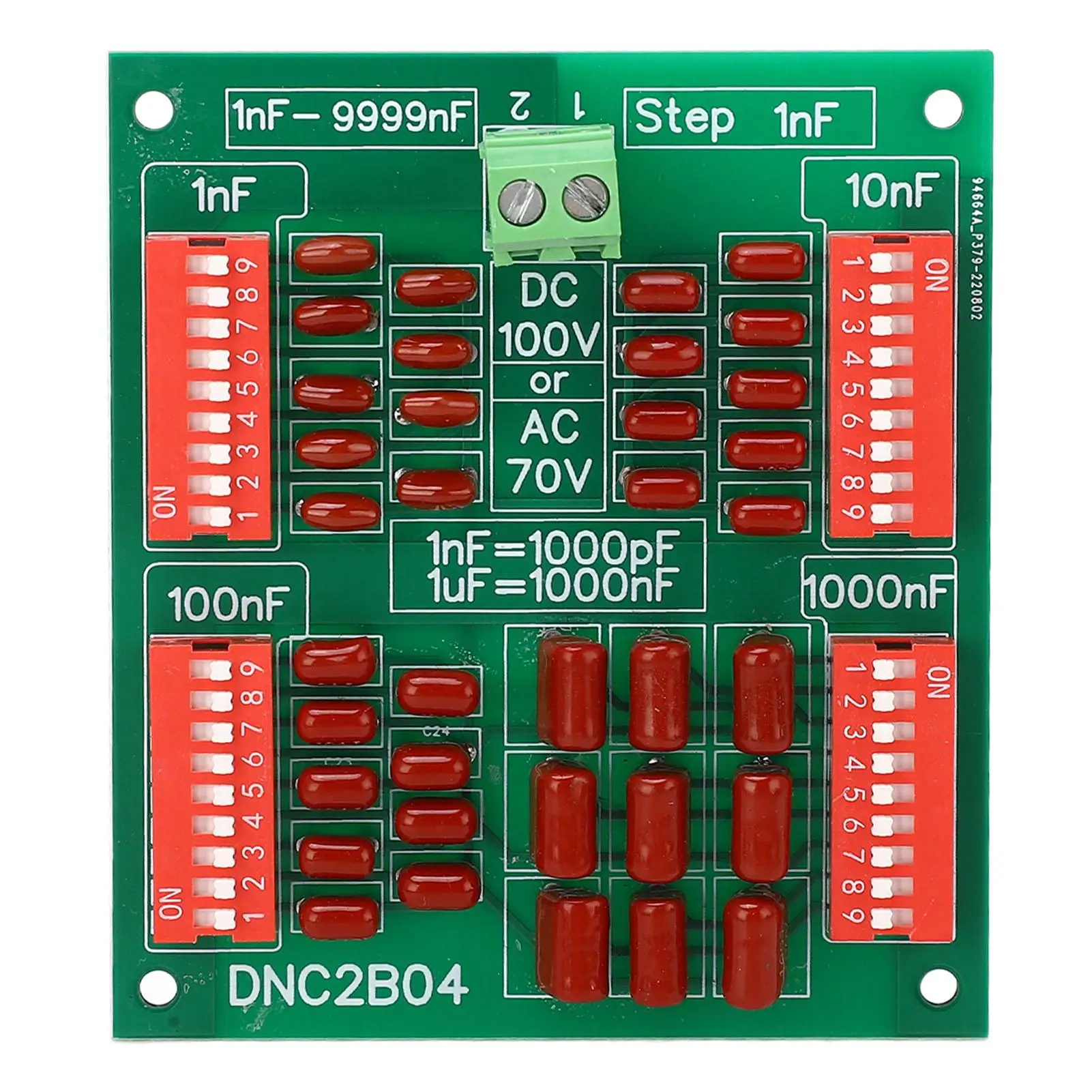 

1nF Step 4 Digit Decade Programmable Capacitor Board Polypropylene Film Capacitor DC100V AC70V DNC2B04