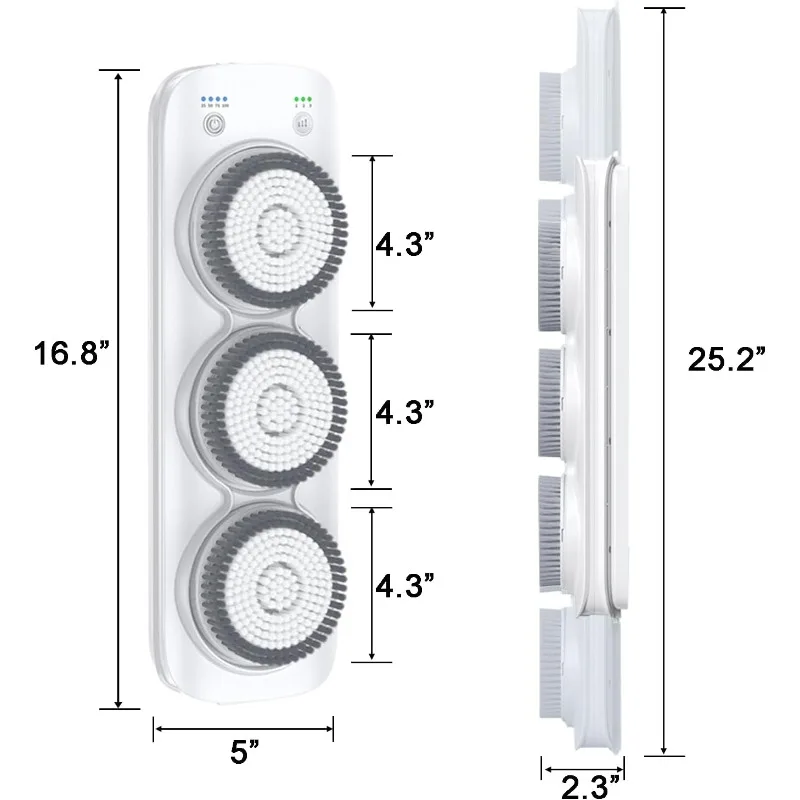 Spazzola per il corpo della doccia elettrica, scrubber per la schiena ricaricabile montato a parete, spazzola per il bagno del corpo con tre testine per doccia in pelle