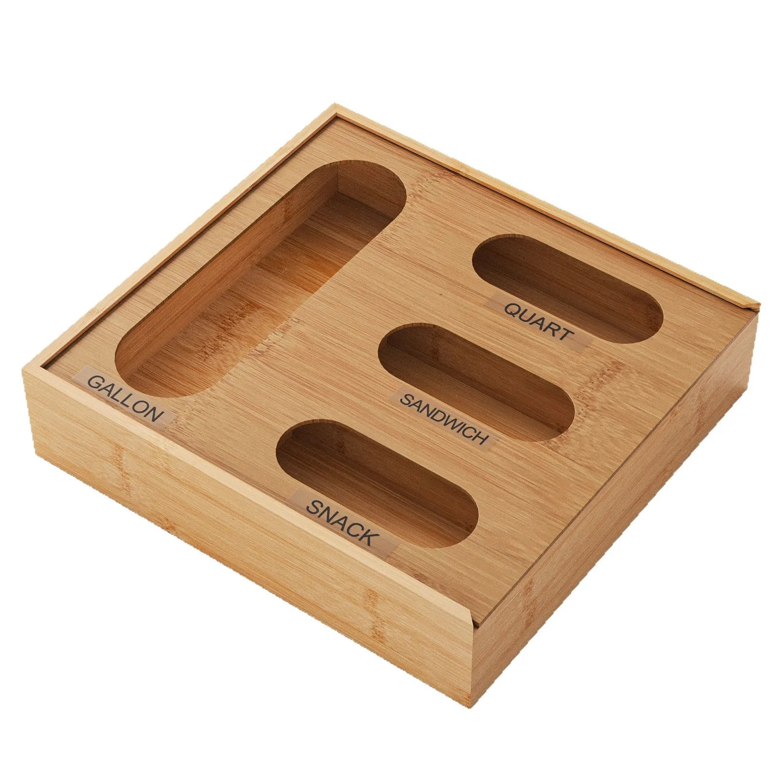 Soporte de bolsas de comida con cierre hermético de bambú, dispensador de papel de aluminio, organizador Compatible, soportes y estantes de