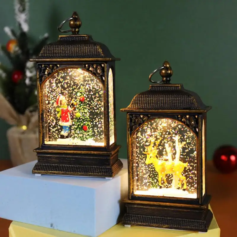 

Christmas Decorations Indoor Unique Snow Globe Lighted Lantern Santa Claus Elk Led Night Light Ornaments for desk home decor
