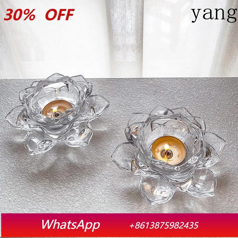 

LH transparent glass candle holder, table top restaurant lotus props dinner ornament
