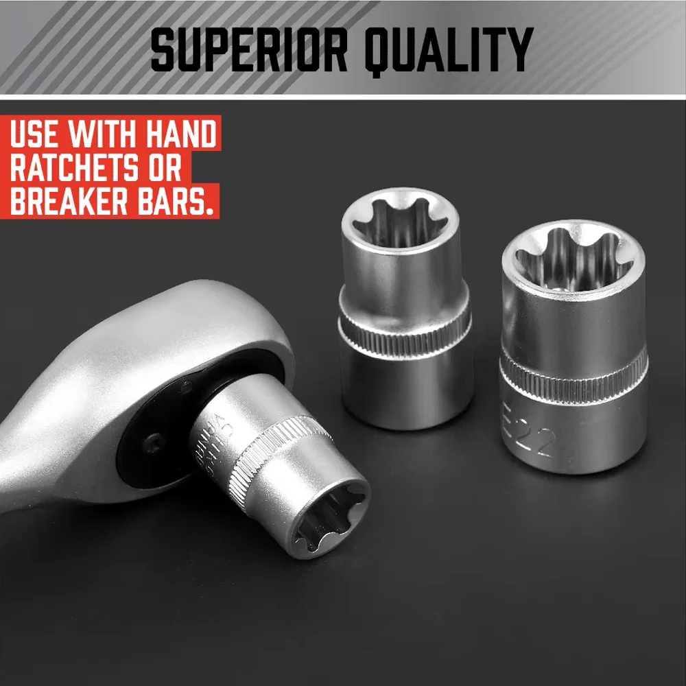 14PCS Female E Star Torx Socket Set, E4-E24 External Hex Sockets, for Auto Repair Mechanics, Durable Versatile Hand Tool Kit