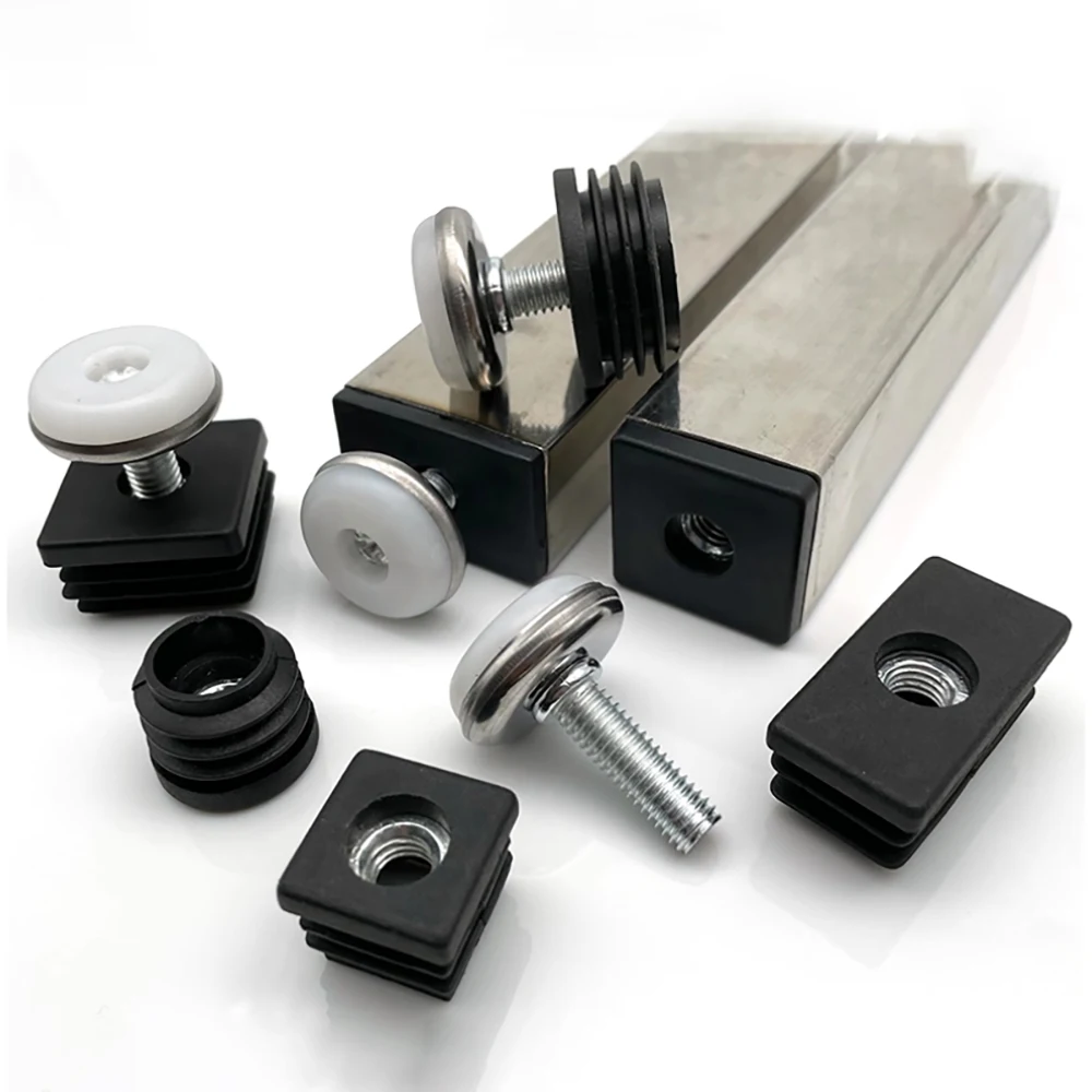 1-100Pcs M8 Adjustable Furniture Feet And Square/Round Tube Plug With Nuts Black Sofa Chair Table Leveler Legs For Furniture image 5