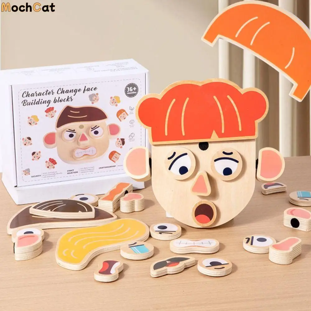 

Игрушки-головоломки 3D пазлы с животными игрушки Монтессори интерактивные деревянные блоки для изменения лица персонаж DIY игра на соответствие формы