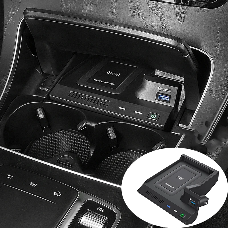 

Car Wireless Phone Charging Charger For Mercedes Benz AMG C43 C63 C260 W205 C220 X253 GLC250 Fast USB Charging Pad Accessories