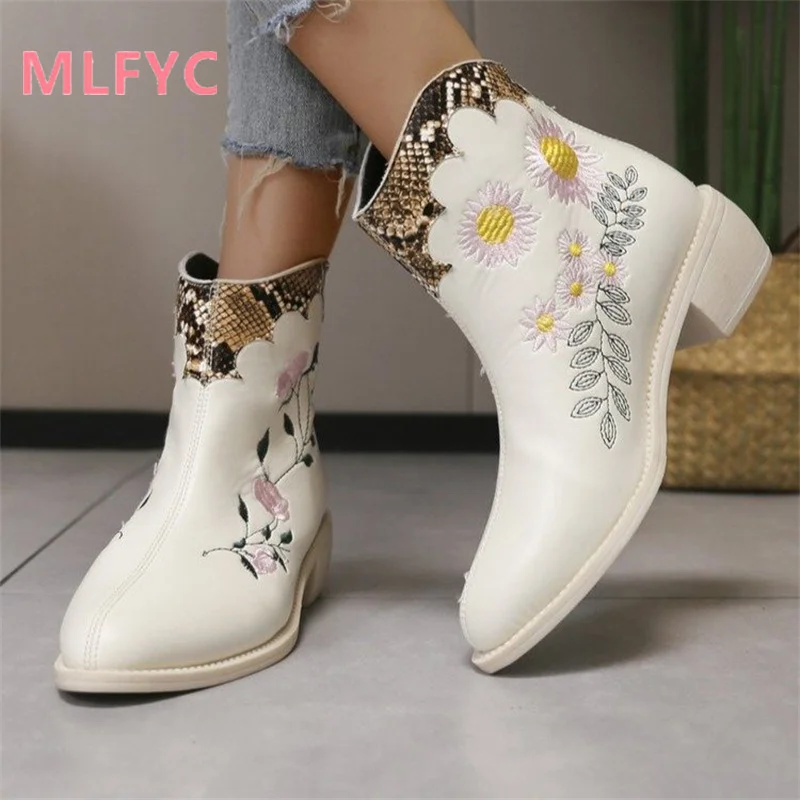 Thick heeled short boots for women spring and autumn single boots ethnic style short boots for women large round toe comfortable