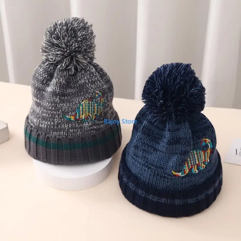 63HE CROCHET KENITTER BABY BONNET مطرزة قبعة ديناصور قبعة شتاء دافئ للطفل طفل طفل فتى 2-5 سنوات