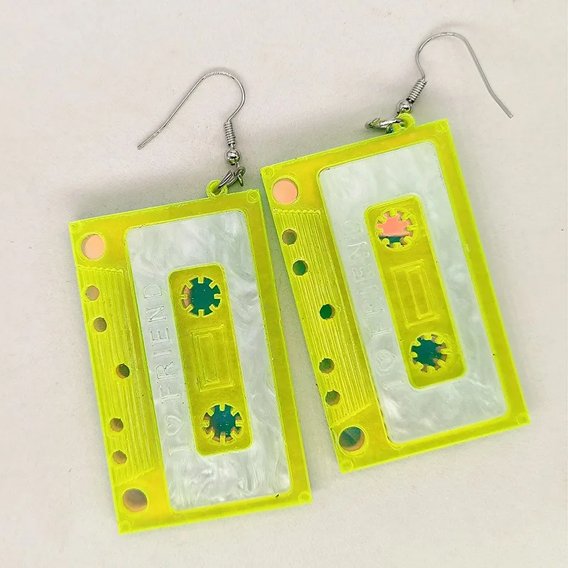 New Geometric Acrylic Drop Earrings For Women Hip Hop Trend Party Jewelry Tape Records Rugby Doughnuts Valentine\'s Day