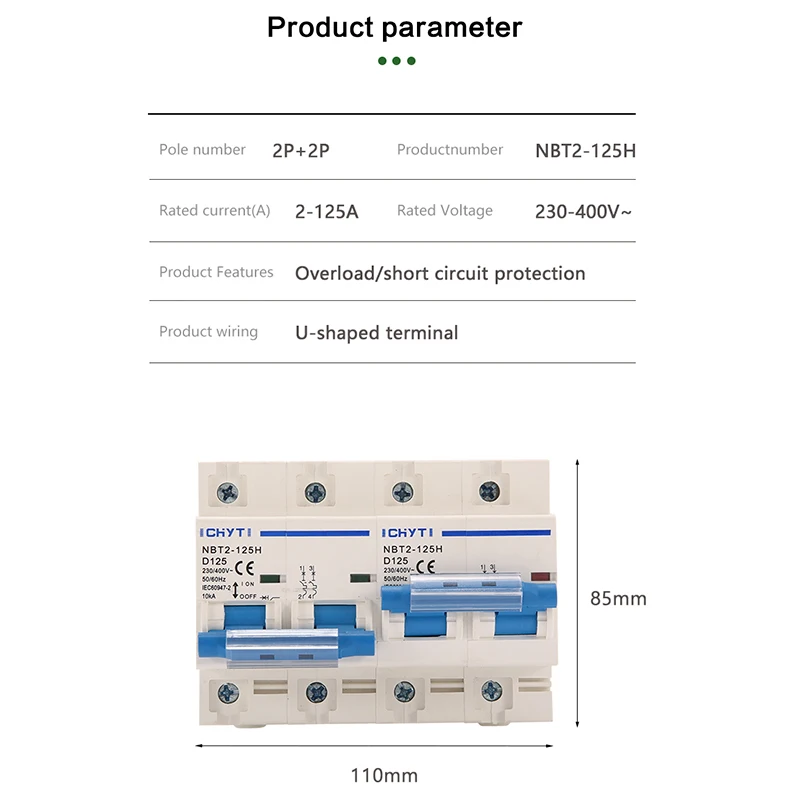 XIONGISOLAR 2P+2P 125A 400V MTS AC Dual power Manual transfer switch Circuit breaker MCB 50HZ/60HZ