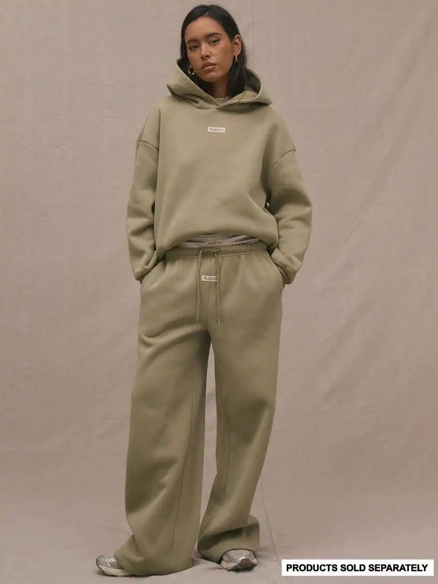 

Olive Green Wide Leg Drawstring Sweatpants for Women, Loose Fit Casual Lounge Pants