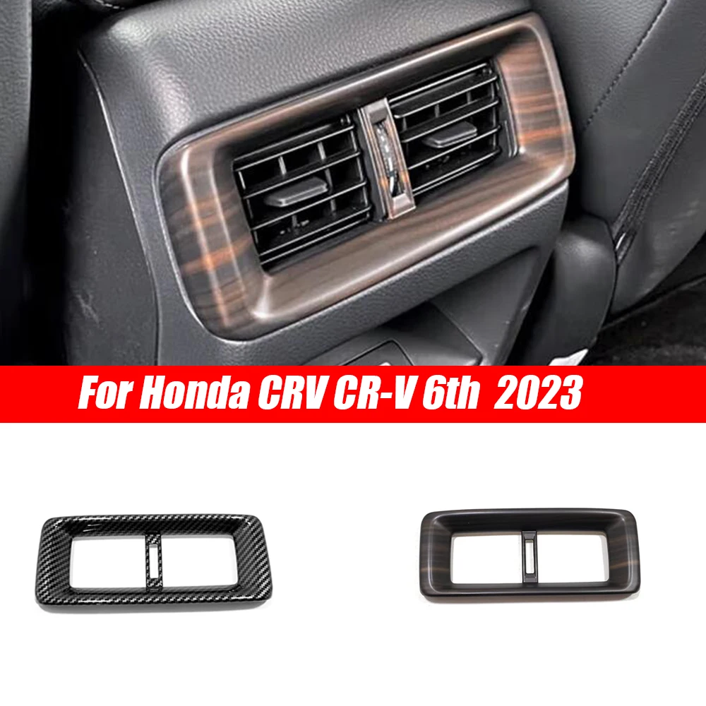 

For Honda CRV CR-V 6th 2023 ABS carbon /wood Interior Rear Row Air Condition Outlet Vent USB Frame Cover Trim Car Accessories