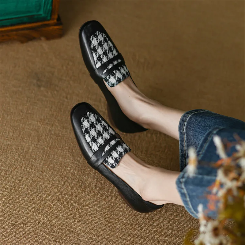 

2023 New Spring Mixed Color Women Shoes Casual Slip-On French Retro Loafers Round Toe Women Pumps Shoes Woman Chunky Heel Shoes