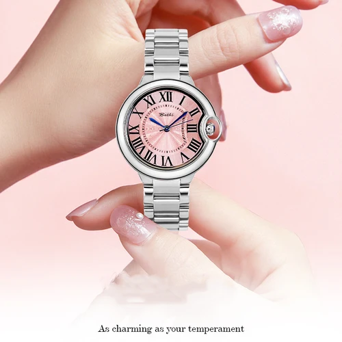 Imagen 2 del producto Reloj de cuarzo de acero inoxidable para mujer, pulsera resistente al agua diurna, números romanos, regalo de festival con hermosa caja de regalo