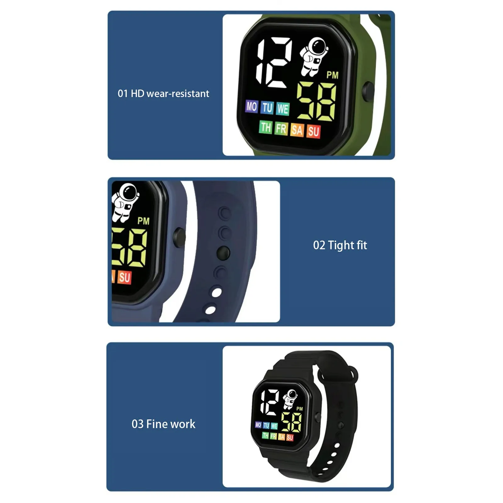 Children'S Smart Electronic Watch Display Week Led Numbers Suitable For Outdoor Use Silicone Strap Waterproof Children'S Gift