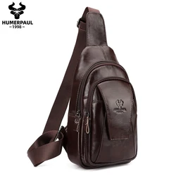 Fashion Cowhide Leather Chest Bag Men's Travel Shoulder Bag Large-capacity Sling Bag Male Satchel Chest Pack for Men