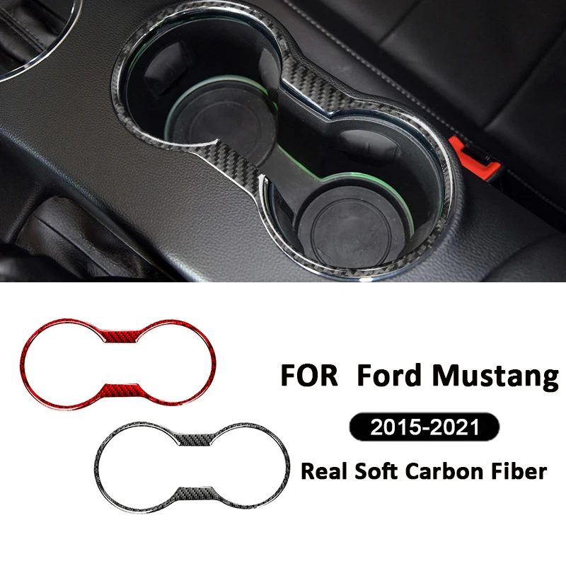 

Carbon Fiber Car Central Control Gear Water Cup Holder Panel Cover Frame Interior Decoration Sticker For Ford Mustang 2015-2021