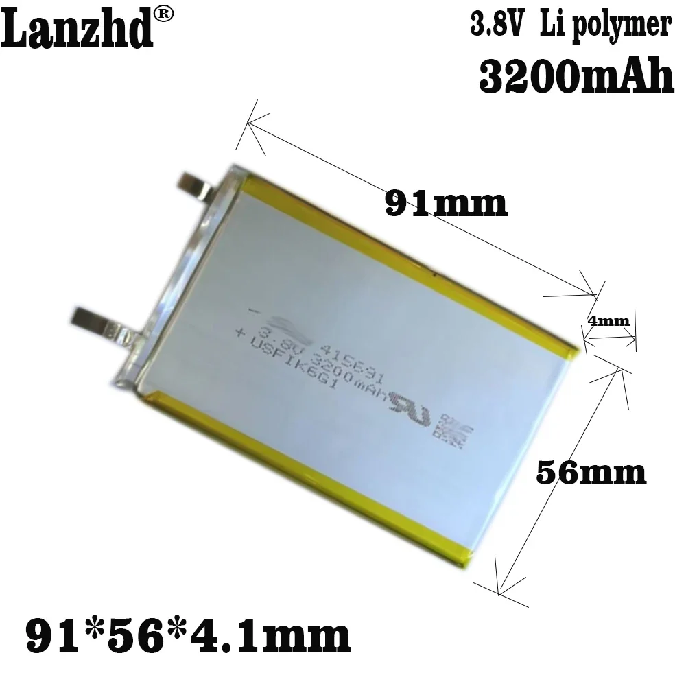 3.7V 3200mAh 415691 Polymer Lithium LiPo Rechargeable Battery For GPS PSP DVD PAD Tachograph power bank Speaker Searchlight