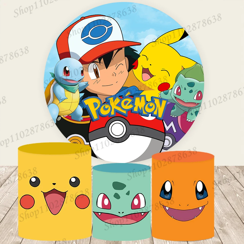 

Pokemon Round Backdrop Elastic Circle Pikachu Baby Shower Kid Birthday Party Background Photography Cylinder Decoration Prop