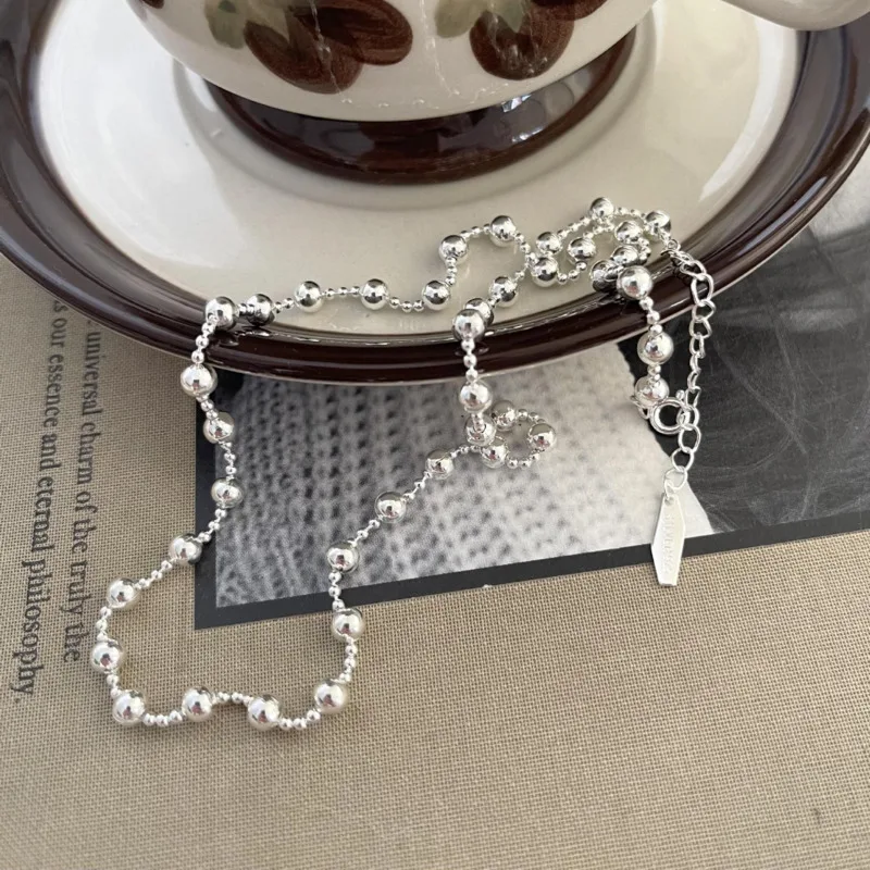 S'STEEL 925 Silver Sterling Round Bead Simple Chokers Chains Necklaces Women's Korean Vintage Engagement Acessorios Jewellery