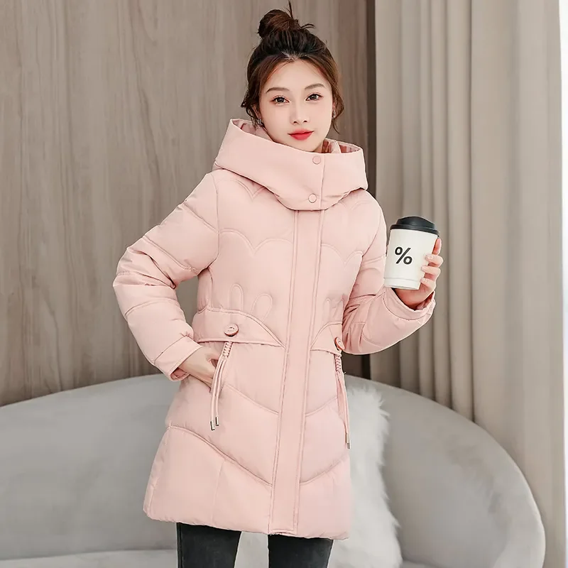 2025 New Winter Coat Women Parkas Casual Clothing Jacket Hooded Parka Thick Black Red Snow Outerwear Female Cardigan