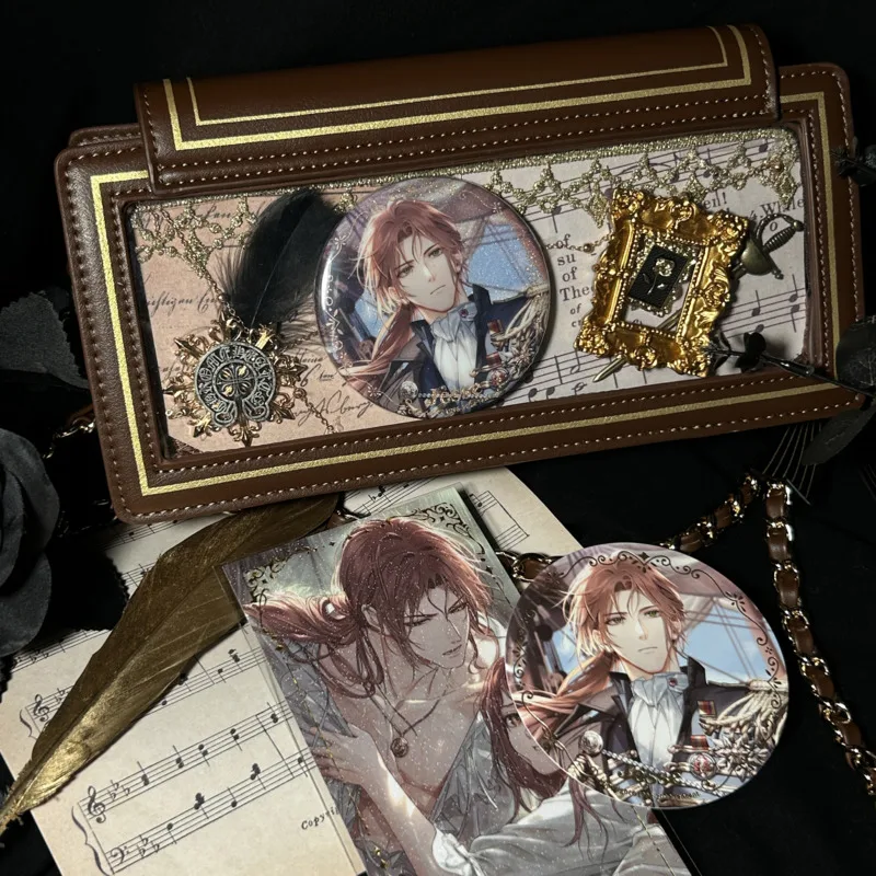PU Leather Itabag Brown Shoulder, Bag Clear Window Display Chain Strap Envelope Crossbody Purse For, Anime Badge Collection Gift