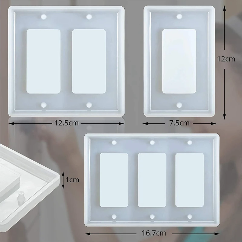 3 Pieces Switch Plate Resin Molds Socket Panel Silicone Mold Light Switch Plate Epoxy Molds Switch Plate Casting Mold