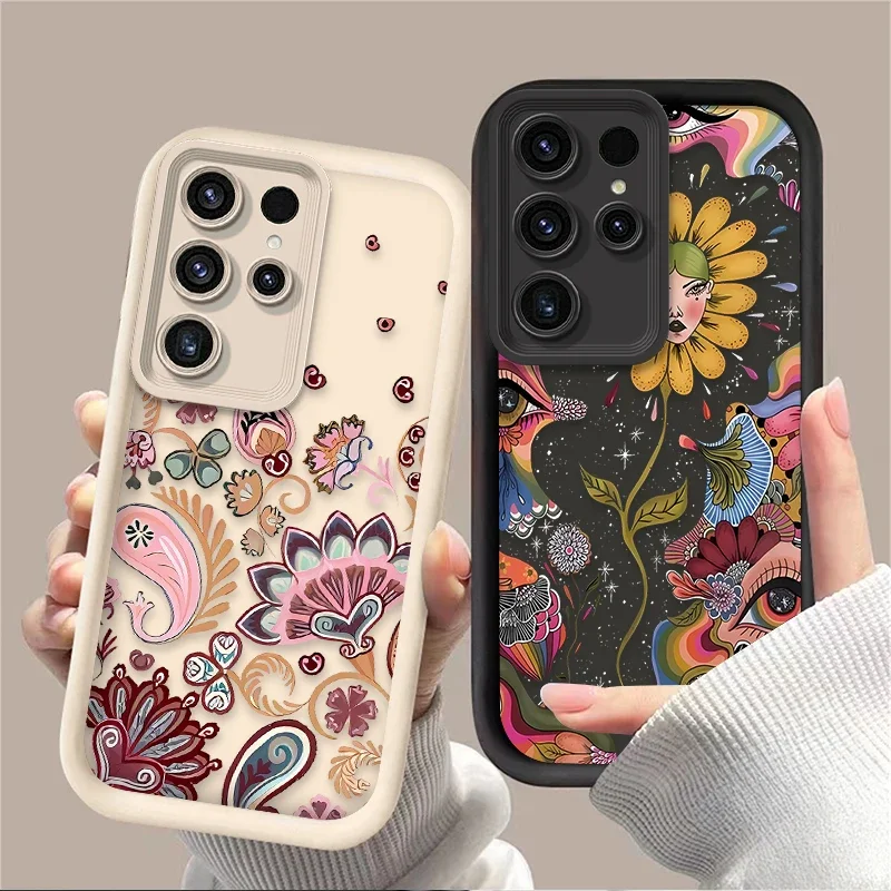 Strange Art Eye Flower Fan Case for Samsung Galaxy S25 S23 S24 Ultra S22 S21 Plus FE 5G A54 A34 A14 A73 A53 A33 5G Back Cover