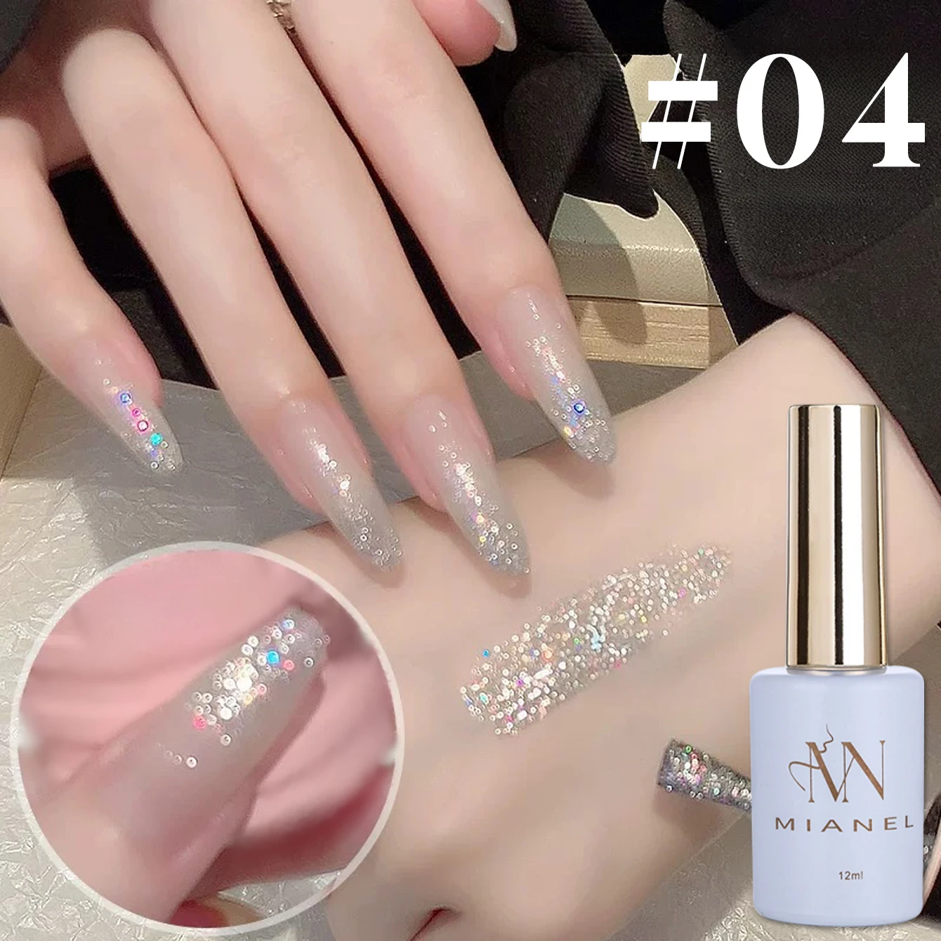 MIANEL 1-12pcs 12ML 여름 손톱 2025 새로운 스타일 화이트닝 플래시 반짝이 젤 매니큐어 판타지 다채로운 깨진 다이아몬드 손톱