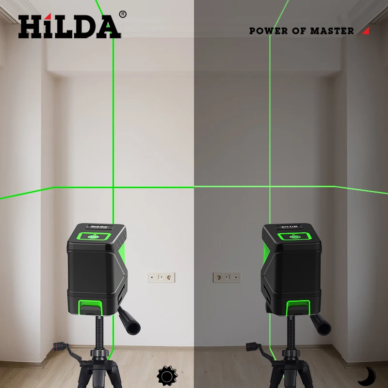 Hilda-2 linhas nível laser, auto-nivelamento, feixes verdes, horizontal e vertical linha cruzada