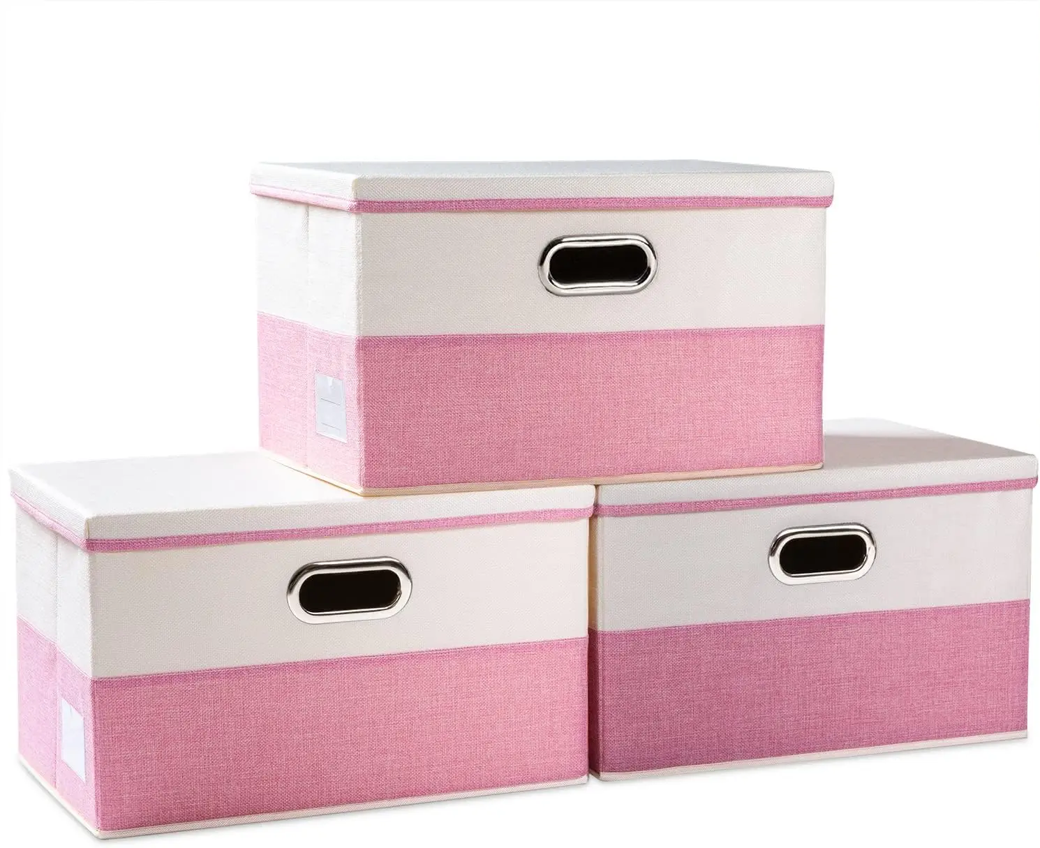 

Storage Boxes Organizer Containers Baskets Cube with Cover for Home Bedroom Closet Office Pink&Cream(17.7x11.8x11.8)