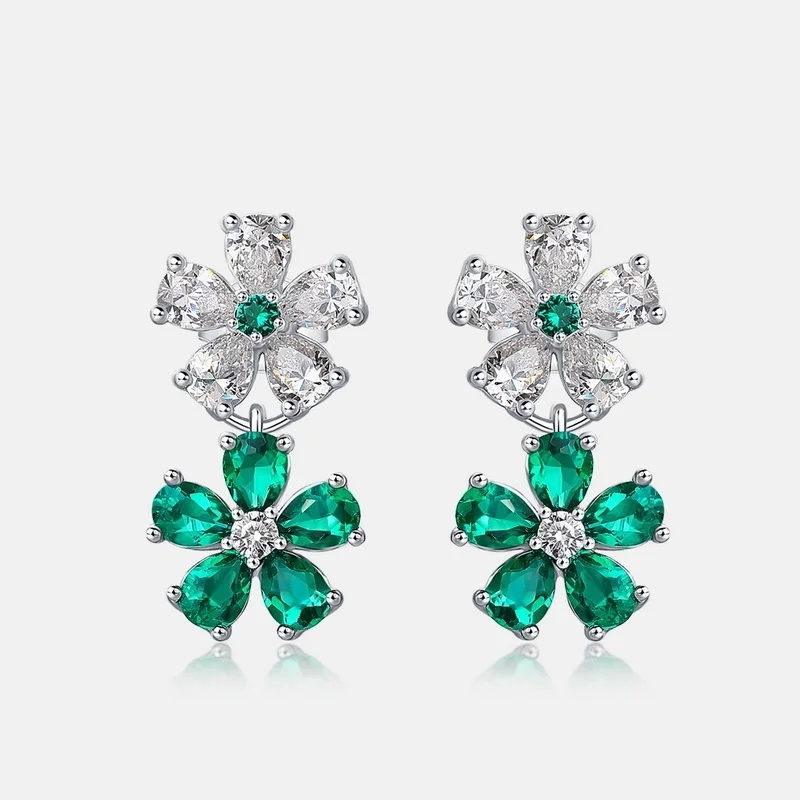 

925 Sterling Silver Dangle Earrings For Women Natural 3*4mm Lab Created Emerald Trendy Flower Fine Jewelry Party Gifts