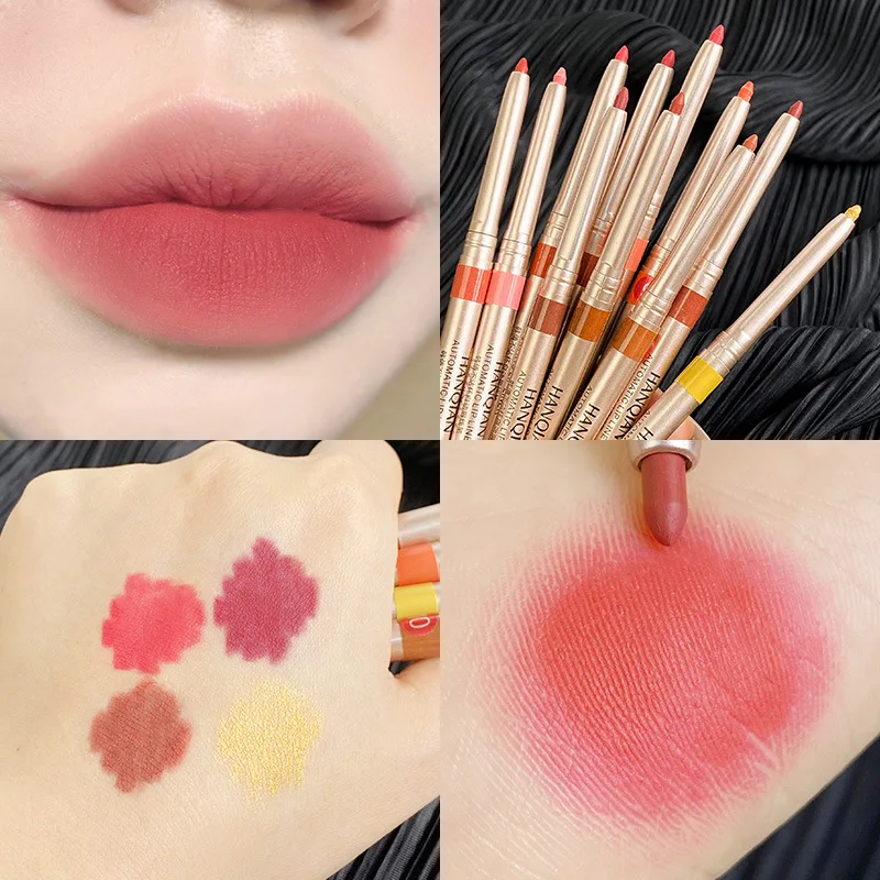 10-farbiges, exquisites Lippen-Make-up, antihaftbeschichtet, automatischer Lipliner, langlebig, natürlich, matt, Lippenstift, Lippenlinien-Make-up