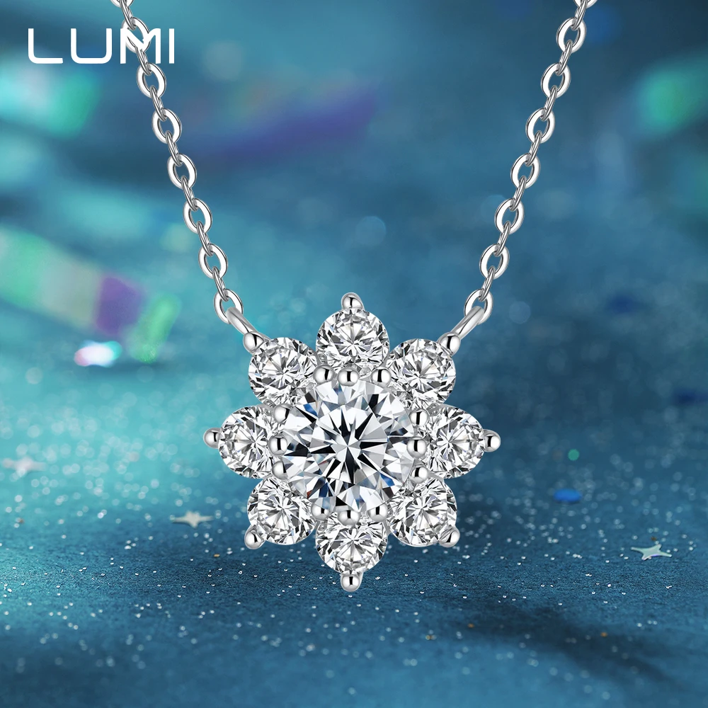 

LUMI 1CT Certificated Moissanite Sunflower Pendant Necklace for Women - 925 Silver Party Anniversary Gift Fine Jewelry