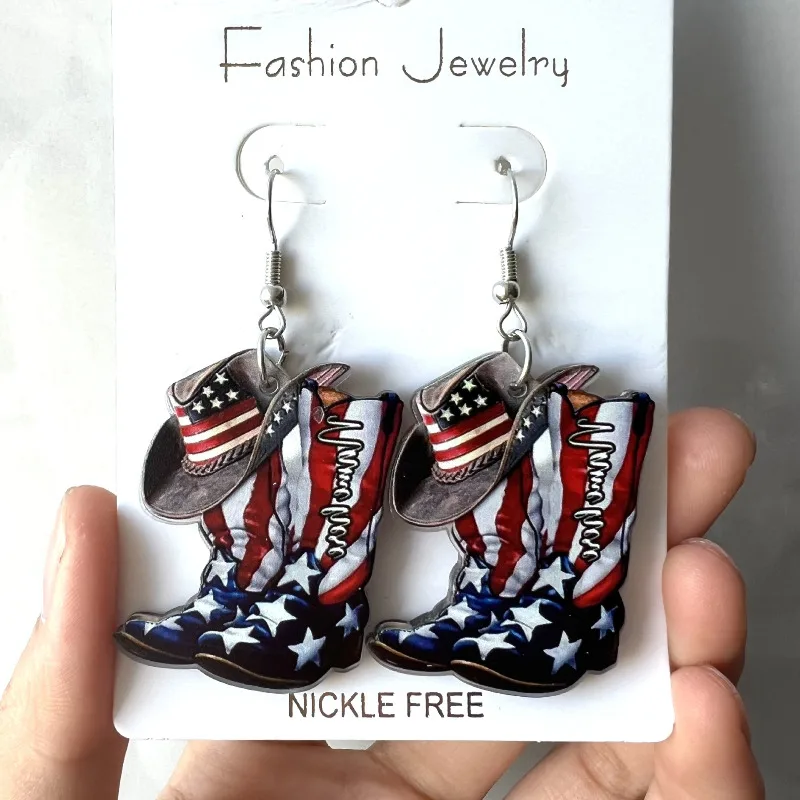 2024 NEW Festive American Flag Boot Earrings - Women's Patriotic Jewelry Perfect for Holidays & Gifts