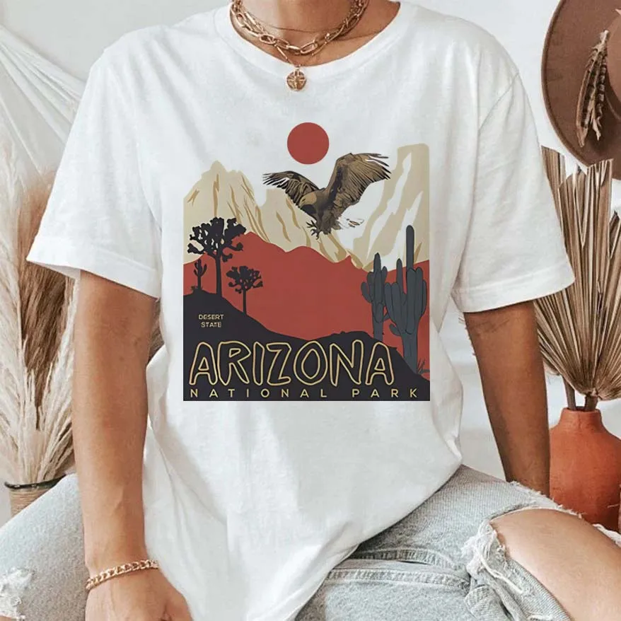 Arizona National Papk T-Shirts for Women Oversized Short Sleeve Vintage Surf Graphic Tees Palm Tree Summer Vacation T Shirt Tops