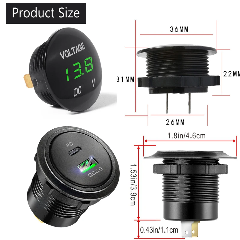 12 فولت ولاعة السجائر المقبس 4 في 1 مقاوم للماء سيارة المزدوج QC3.0 USB منفذ لوحة ل RV مركبة بحرية مقبس الطاقة مقبس الشاحن