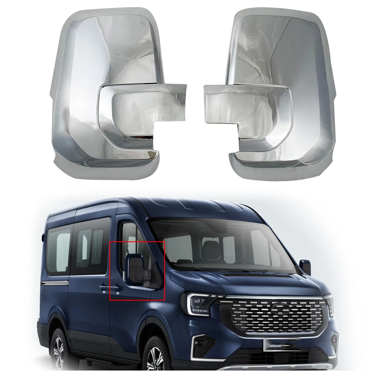 

Chrome Rearview Car Stickers Accessories Side Door Mirror Covers Trim Paste Style For Ford TRANSIT T8 2023 2024 2025