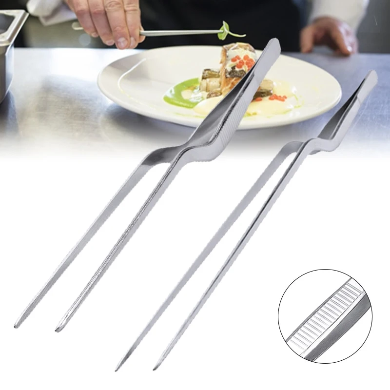 14.3cm Stainless Steel Tweezer Plating Chef Food Tweezer BBQ Clip Seafood Barbecue Tongs Serving Presentation Kitchen Tool