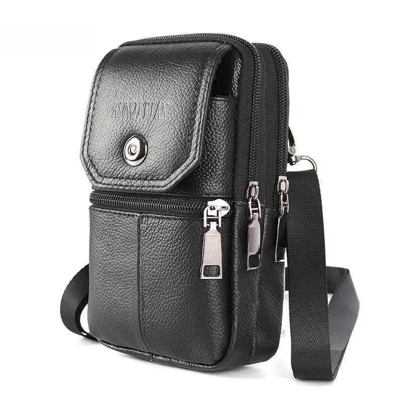 

New Men's Multi-Functional Leather Phone Bag Waterproof Dustproof Outdoor Construction Site Crossbody Bag with Belt Hole